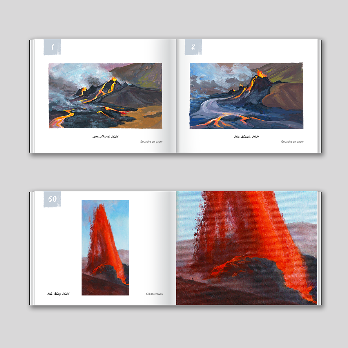 '100 Paintings of the Eruption in Fagradalsfjall' eftir Amy Alice Riches